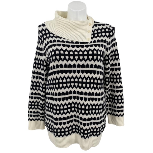 Talbots Sweaters - Talbots Black Cream Button Mock Turtleneck Sweater 1X